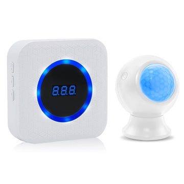 DAYTECH Alarme de détection de mouvement sans fil pour intérieur/soignant pour personnes âgées/alarme d'entrée de mouvement/alarme de mouvement pour la maison 1 capteur de mouvement à batterie + 1 récepteur enfichable